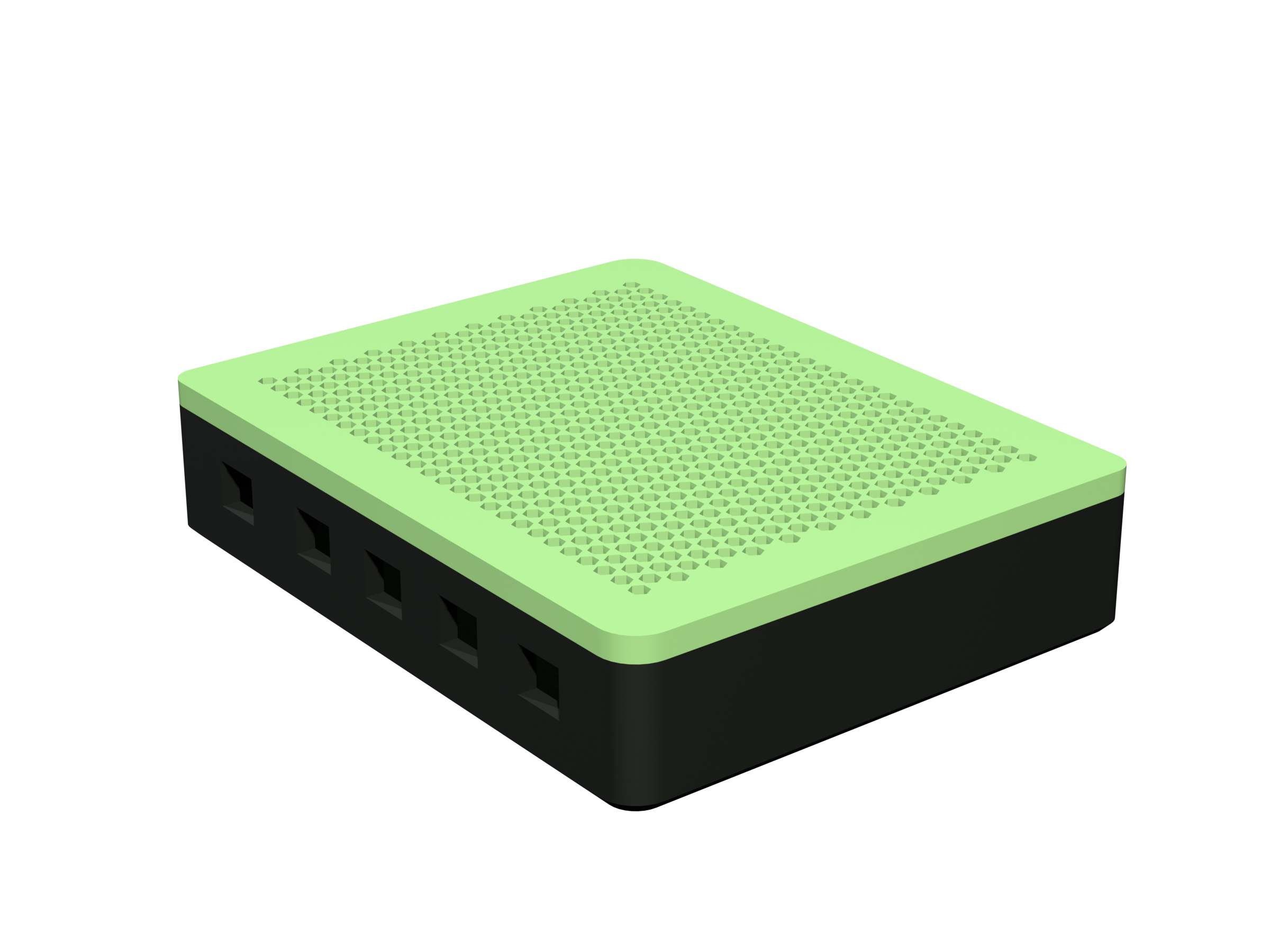 BudMaster Mini channel router — green leaf-shaped enclosure, 5 grommets on front edge